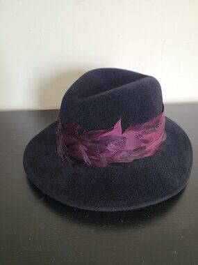 Eugenia Kim Bianca Fedora Black Rabbit Fur Hat Red Feathers